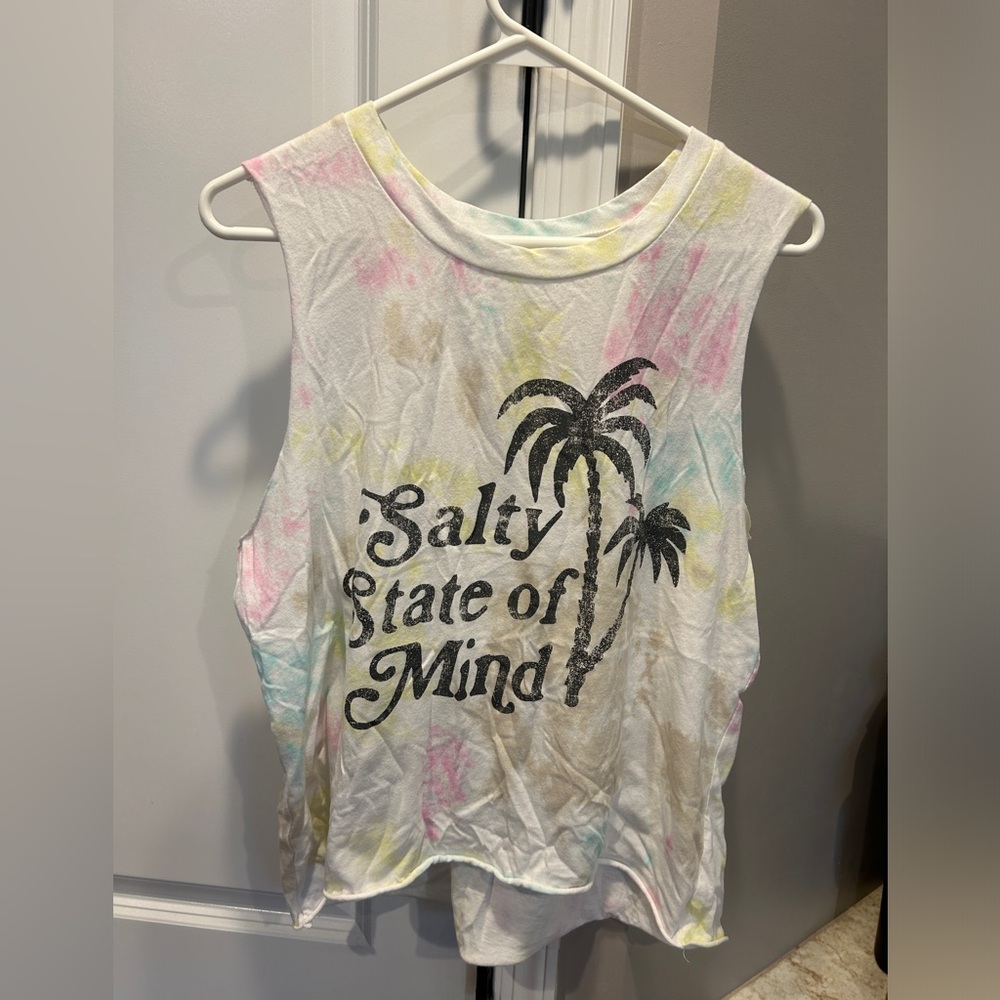 Grayson/Threads Salty State of Mind Graphic Tank Top Raw Hem Tie-Dye Large